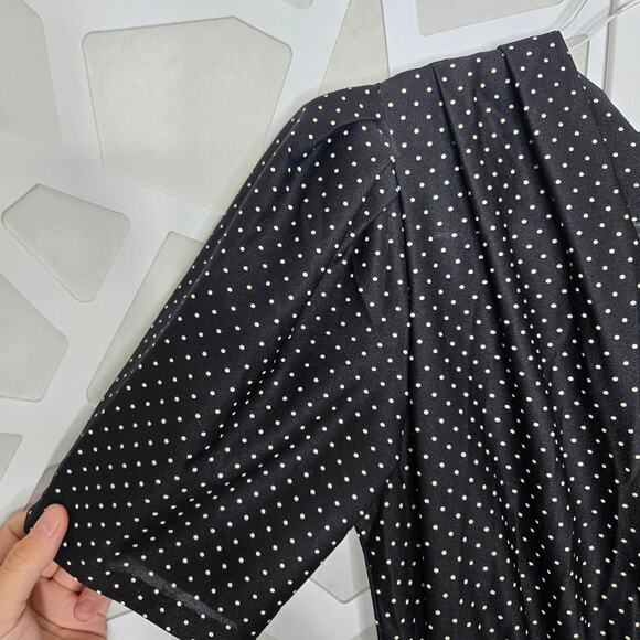 VINTAGE Womens Black/White Polka Dot Twee Peplum Midi Dress Retro Handmade 50s - Picture 4 of 5